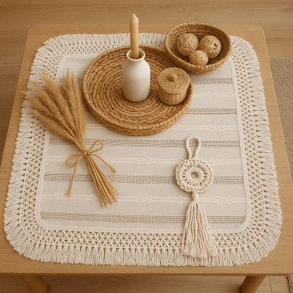 Boho štýl - vyšívaný obrus 85x85 cm, biela 96