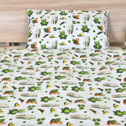Posteľné obliečky do postieľky 117B žabky a slimáčiky