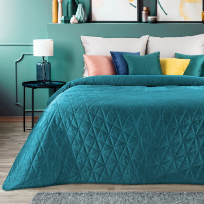 Prehoz LUIZ 5 - 170x210 cm - zo zamatu s geometrickým vzorom, tyrkys Prehoz LUIZ 5 - 170x210 cm - zo zamatu s geometrickým vzorom, tyrkys