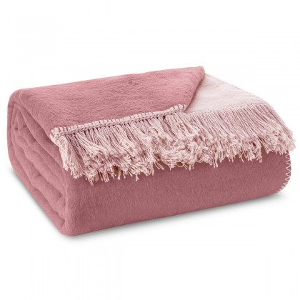 DUO deka, dvojfarebná bavlna a akryl so strapcami, obojstranná ružovo pudrová