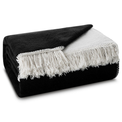 DUO deka 220x240 cm, dvojfarebná bavlna a akryl so strapcami, bielo čierna