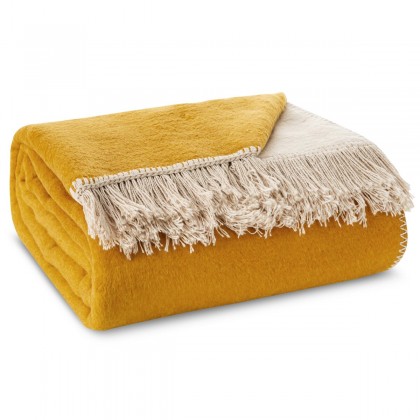 DUO deka, dvojfarebná bavlna a akryl so strapcami, obojstranná béžovo medová