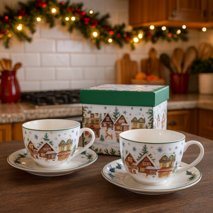 Porcelánový set pre dvoch šálky - Vianočná dedinka 0,27l Porcelánový set pre dvoch šálky - Vianočná dedinka 0,27l