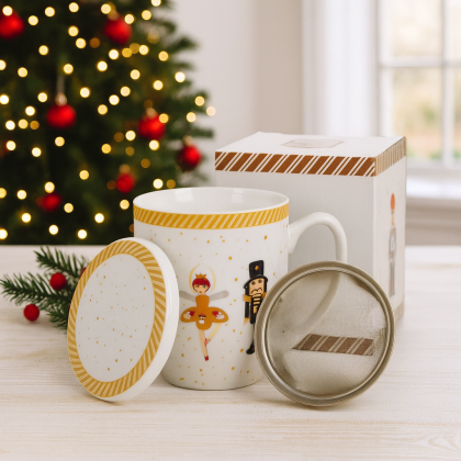 VIanočný porcelánový bylinkový hrnček - Balerína / Luskáčik 0,38l so sitkom v krabičke VIanočný porcelánový bylinkový hrnček - Balerína / Luskáčik 0,38l so sitkom v krabičke
