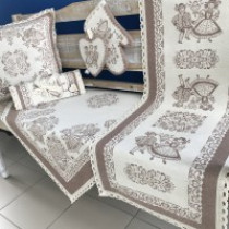 Gobelínový behúň s krajkou - A005 béžové