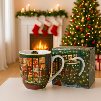 VIanočný porcelánový bylinkový hrnček - Christmas Shop 1 liter