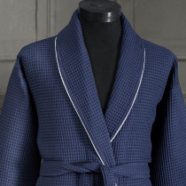 Bavlnený župan SOHO tmavomodrý s bielym lemom