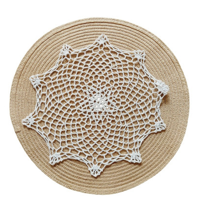 Háčkovaný - krajkový obrus 35 cm kruh, natur 21