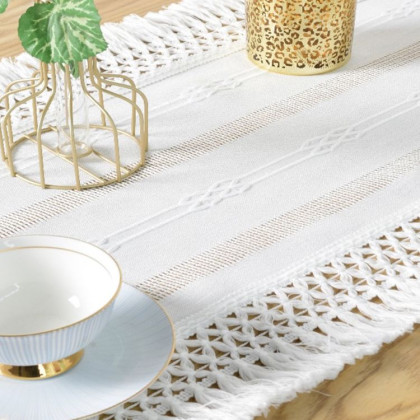 Boho štýl šerpa - krajkový 40x140 cm, biela 96