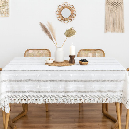 Boho štýl - vyšívaný obrus 140x180 cm, biely 96