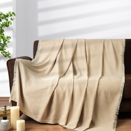 Jemný tkaný prehoz na pohovku aj posteľ SANDY bežový 210x230 cm