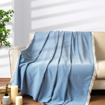 Jemný tkaný prehoz na pohovku aj posteľ SANDY modrý 210x230 cm