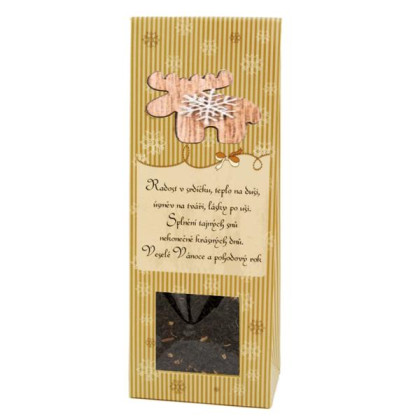 Čaj - Vianočná vločka, drevený sobík, 50gr. sypaný čierny Čaj - Vianočná vločka, drevený sobík, 50gr. sypaný čierny