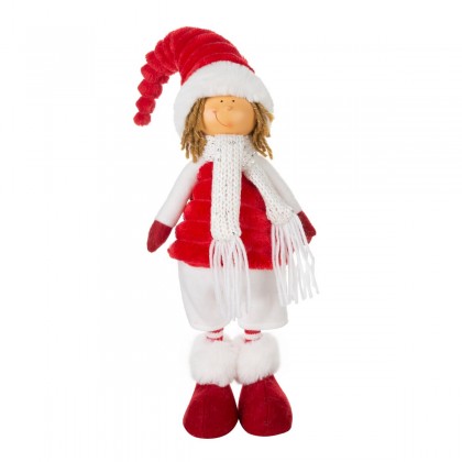 Vianočný chlapec 52 cm s červenou čiapočkou a šálom
