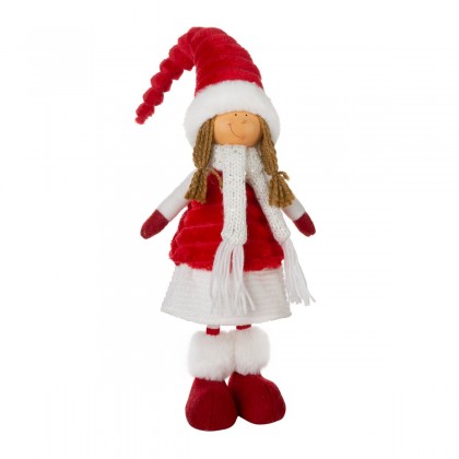 Vianočné dievča 52 cm s červenou čiapočkou a šálom