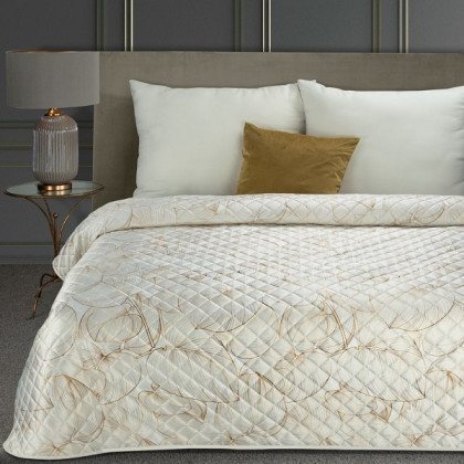Prehoz BLANCA 1 - bielo zlatý - 170x210cm zo zamatu s potlačou listov lekna Prehoz BLANCA 1 - bielo zlatý - 170x210cm zo zamatu s potlačou listov lekna
