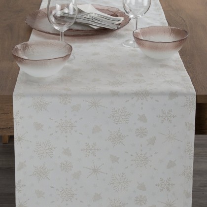 Vianočný behúň na stôl FLASH 40x140 cm zo žakárovej látky s motívom strieborných vločiek
