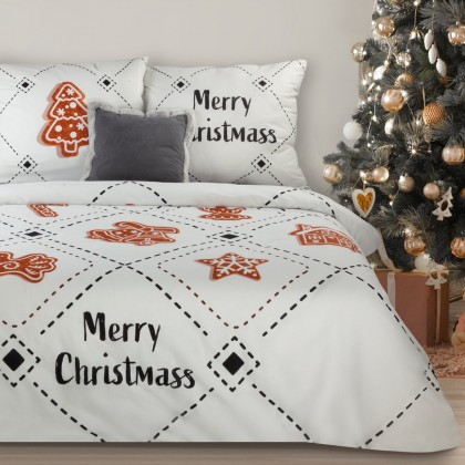 Bavlnené vianočné posteľné prádlo JOY s motívom vianočných perníčkov