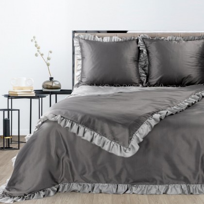 Romantická posteľná súprava NOVA sivá ELIZA s kontrastným volánom
