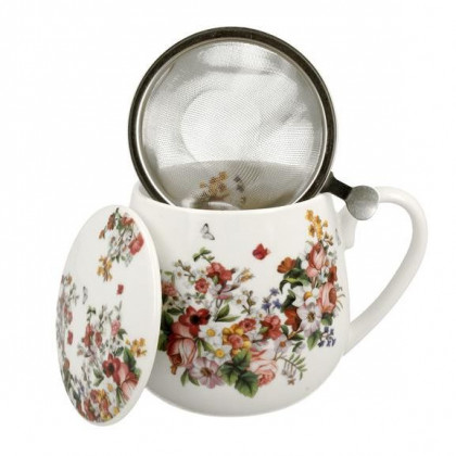 Porcelánový bylinkový hrnček s nerezovým sitkom Vintage 0,43l porcelán