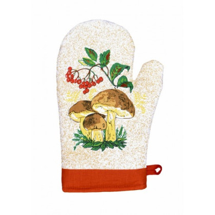 CHŇAPKA kuchynská rukavica 80-18 Hríby terakotová