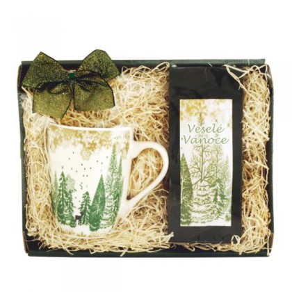 Darčekový balíček čaj a šálka Zimná krajina vianočná