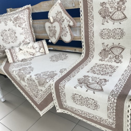 Gobelínový behúň s krajkou - A005 béžové