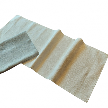 Gobelínová šerpa - behúň - CHENILLE plain béžovo biele so striebornou nitou