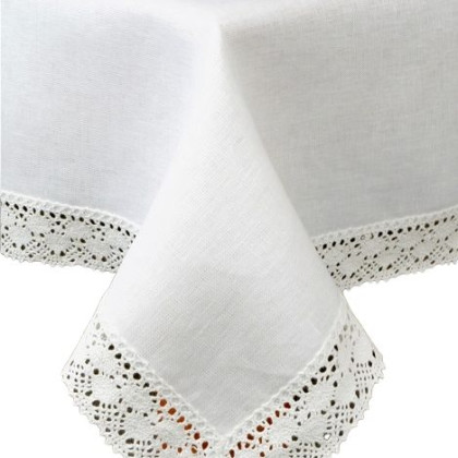 Ľanový obrus BIELY s krajkou