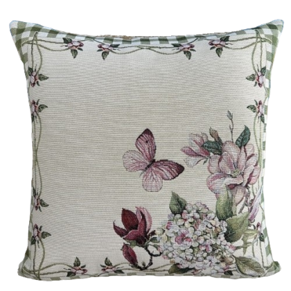 Gobelínová obliečka na vankúš 1247 VE Motyľ, károvaný zelený okraj