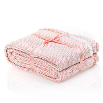 Jemný tkaný prehoz - deka na pohovku aj posteľ COMFORT s brmbolcom svetloružový 220x230 cm Jemný tkaný prehoz - deka na pohovku aj posteľ COMFORT s brmbolcom svetloružový 220x230 cm