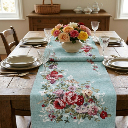 Gobelínový obrus - behúň na stôl Chenille 1162 tyrkysový