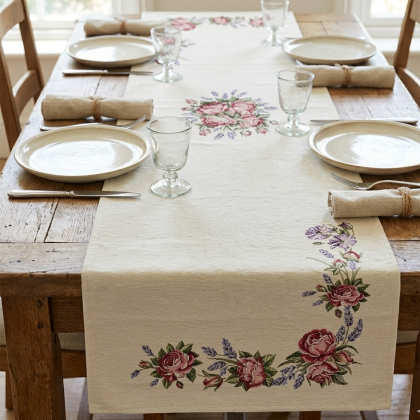 Gobelínové behúne - šerpy CHENILLE 1221 s ružičkami