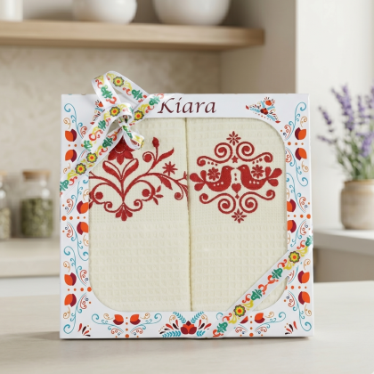 Kuchynské utierky 2ks v darčekovom balení s ľudovým motívom 170