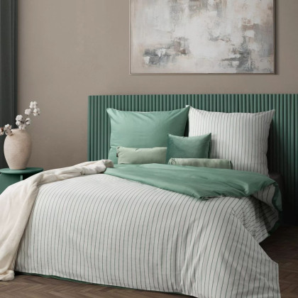 Posteľné obliečky bavlnený satén RAYA bielo - zelené