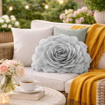 Okrúhla dekoračná obliečka FLORES – 3D kvet, sivá, 40 cm