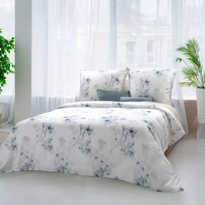 Posteľná saténová súprava Spring 93 jemne modrá potlač