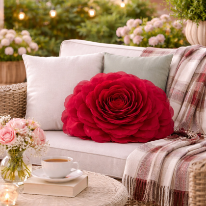 Okrúhla dekoračná obliečka FLORES – 3D kvet, bordová, 40 cm