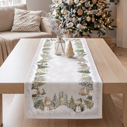 Vianočný behúň - šerpa na stôl 40x140 cm 6361 so snehuliakmi