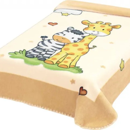Španielska deka 637 bežová 80x110 cm so žirafou a zebrou Španielska deka 637 bežová 80x110 cm so žirafou a zebrou