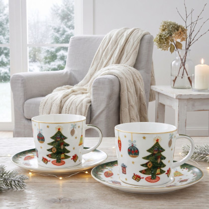 Porcelánový set pre dvoch šálky - Pod vianočným stromčekom 250 ml