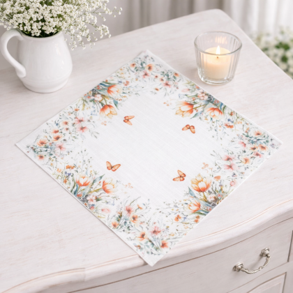 Jemný obrúsok - prestieranie 35x35 cm s kvietkami 6102