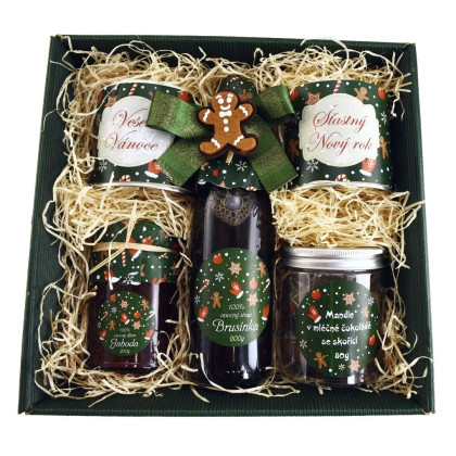 Darčekový balíček Vianočné pečivo, čaje, sirup, džem, mandle Darčekový balíček Vianočné pečivo, čaje, sirup, džem, mandle