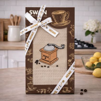 Kuchynská utierka v darčekovom balení 53 mlynček na kávu 