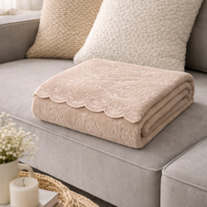 Jemná fleece deka ORNAMENT 160x200 cm bežová