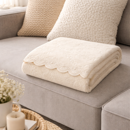 Jemná fleece deka ORNAMENT 160x200 cm maslová