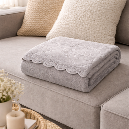 Jemná fleece deka ORNAMENT 160x200 cm sivá