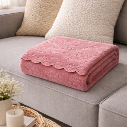 Jemná fleece  deka ORNAMENT 160x200 cm staroružová