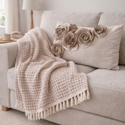 Jemný tkaný prehoz na pohovku aj posteľ WAFFLE COFFEE 150x200 cm