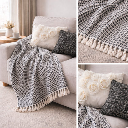 Jemný tkaný prehoz na pohovku aj posteľ WAFFLE DARK GREY 150x200 cm